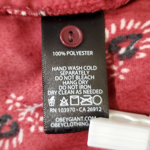 Obey Size M Dress Rouge Mini Floral Crinkle Velvet Button Front Ox Blood Red - Picture 5 of 12